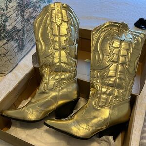Metallic Knee High Western Cowboy Boots